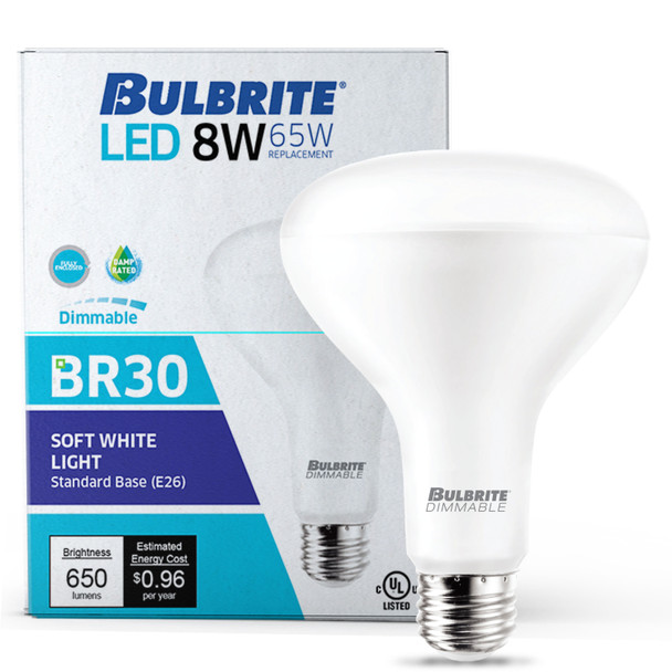 Bulbrite LED Filament 8 Watt Dimmable BR30 Light Bulb With Frost Glass Finish And Medium (E26) Base - 3000K (Soft White Light), 650 Lumens - alternate image 2