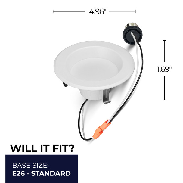 12 Watt 4" Integrated LED Recessed Downlight With E26 Quick Connect Adapter 5 CCT - 27/30/35/40/50K, 1100 Lumens - alternate image 7