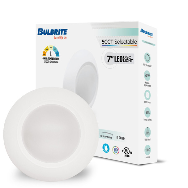 14-Watt LED 7" Disc, 5 CCT - 27/30/35/40/50K 1100 Lumens, White Finish - alternate image 2