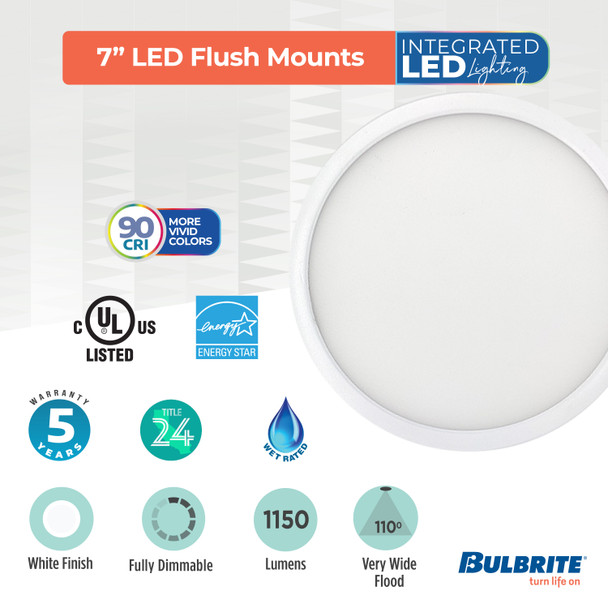 7" Round 10.3-Watt 5 Color Selectable LED Flush Mount Light, 1150 Lumens, White Finish - alternate image 7