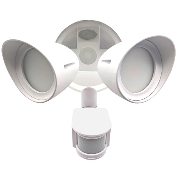 Motion Sensor / Dusk-To-Dawn Wired Outdoor 2-Head LED Security Flood Light, White Finish - main product image