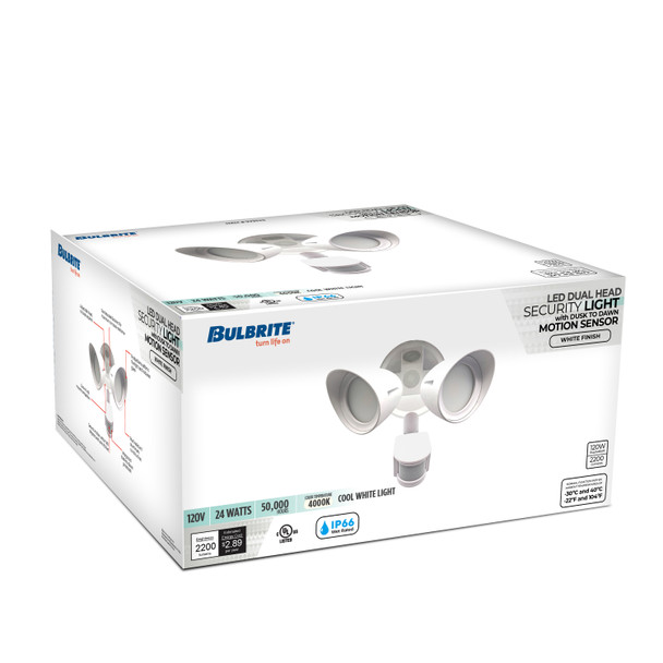 Motion Sensor / Dusk-To-Dawn Wired Outdoor 2-Head LED Security Flood Light, White Finish - alternate image 2