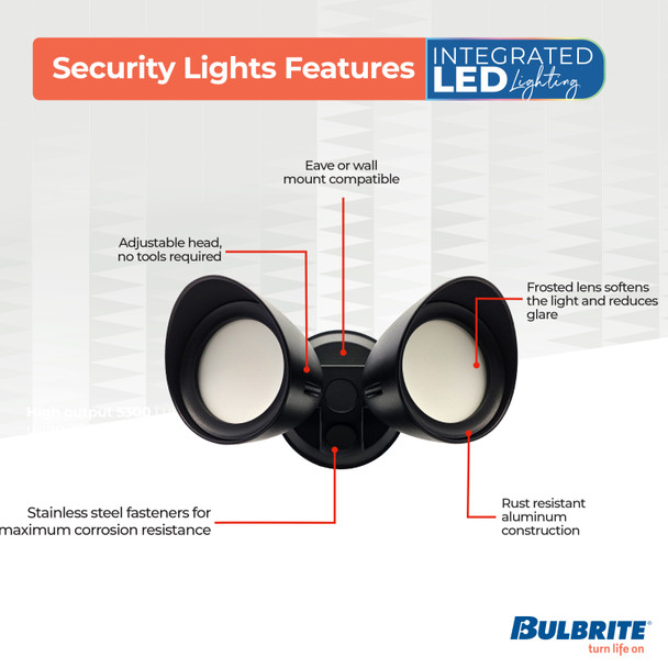 Wired Outdoor 2-Head LED Security Flood Light, Black Finish - alternate image 9