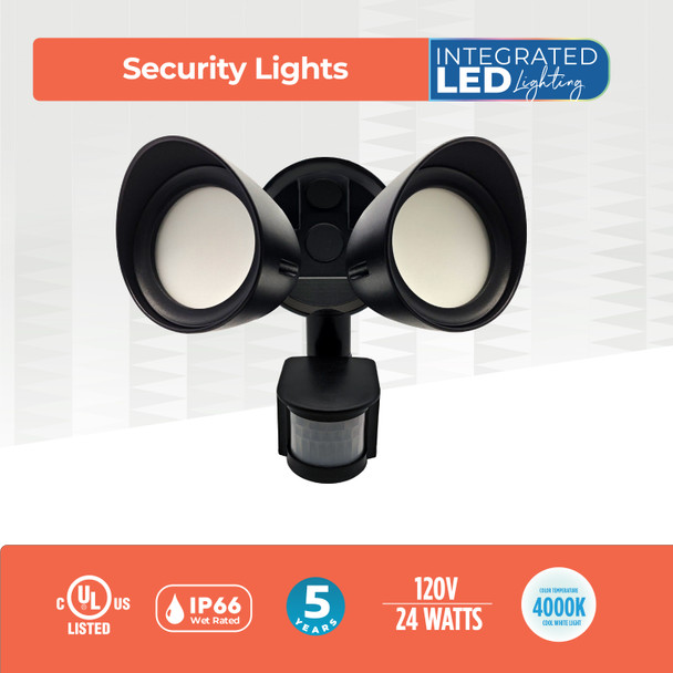 Motion Sensor / Dusk-To-Dawn Wired Outdoor 2-Head LED Security Flood Light, Black Finish - alternate image 8
