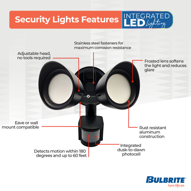 Motion Sensor / Dusk-To-Dawn Wired Outdoor 2-Head LED Security Flood Light, Black Finish - alternate image 9