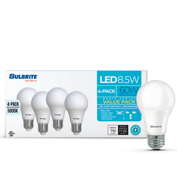 Bulbrite LED 8.5 Watt A19 Light Bulb With A Frost Finish And Medium Screw (E26) Base, Pack Of 4 - alternate image 13