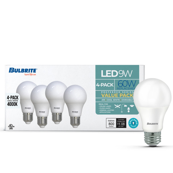 Bulbrite LED 9 Watt A19 Light Bulb With A Frost Finish And Medium Screw (E26) Base, Pack Of 4 - alternate image 12