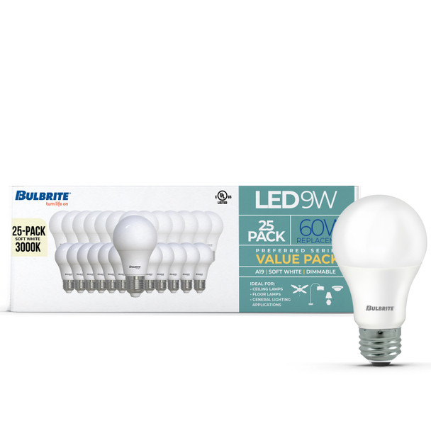 Bulbrite LED 9 Watt A19 Light Bulb With A Frost Finish And Medium Screw (E26) Base, Pack Of 25 - alternate image 8