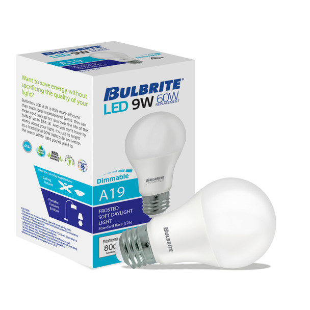 Bulbrite LED Filament 9 Watt Dimmable A19 Light Bulb With Frost Finish And Medium Screw E26 Base - 3000K(Soft White Light), 800 Lumens - alternate image 2