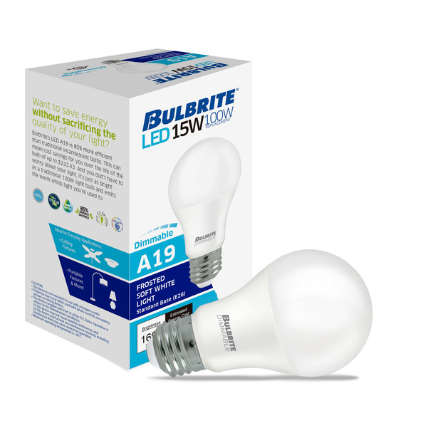 LED Filament 15 Watt A19 Light Bulb With A Frost Finish And A Medium Screw (E26) Base - 3000K (Soft White Light) 1600 Lumens - alternate image 2