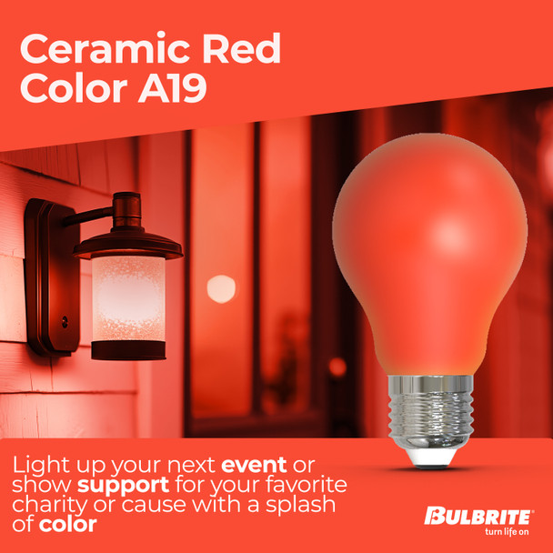 25-Watt Equivalent Ceramic Red Color A19 Weatherproof Outdoor E26 Medium Base Flood LED Light Bulb - alternate image 3