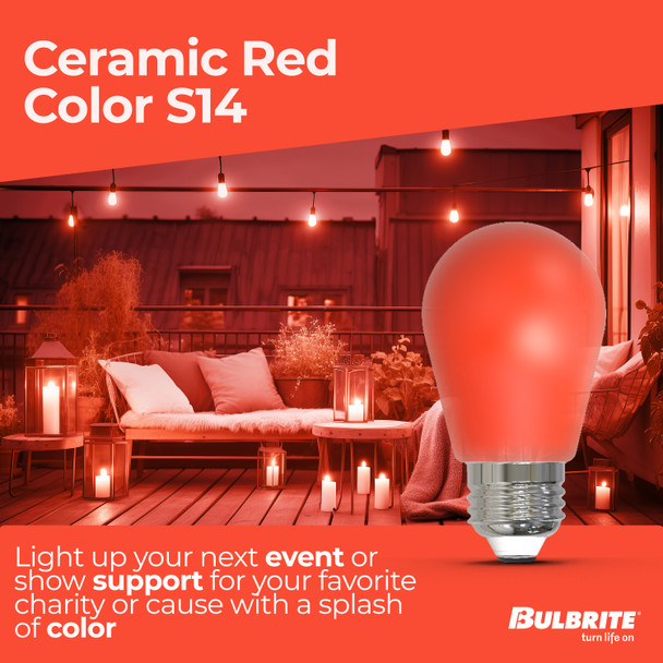 25-Watt Equivalent Ceramic Red Color S14 Weatherproof Outdoor E26 Medium Base LED Light Bulb - alternate image 3