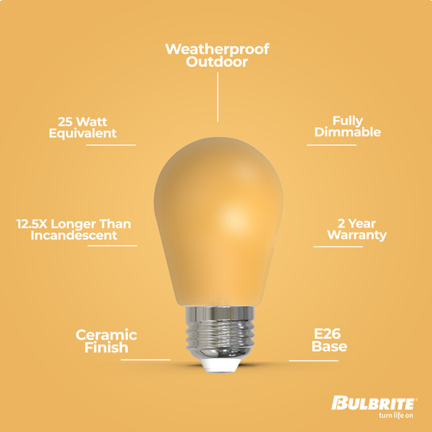 25-Watt Equivalent Ceramic Yellow Color S14 Weatherproof Outdoor E26 Medium Base LED Light Bulb - alternate image 5