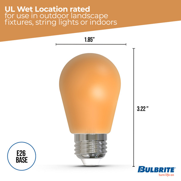 25-Watt Equivalent Ceramic Amber Color S14 Weatherproof Outdoor E26 Medium Base LED Light Bulb - alternate image 4