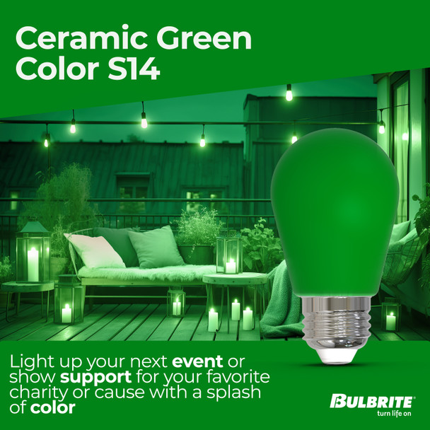 25-Watt Equivalent Ceramic Green Color S14 Weatherproof Outdoor E26 Medium Base LED Light Bulb - alternate image 3