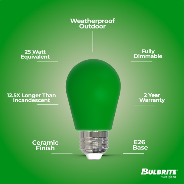 25-Watt Equivalent Ceramic Green Color S14 Weatherproof Outdoor E26 Medium Base LED Light Bulb - alternate image 5