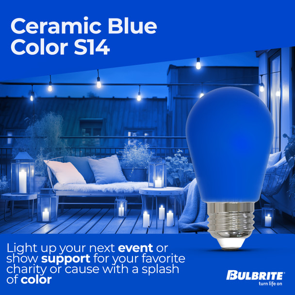 25-Watt Equivalent Ceramic Blue Color S14 Weatherproof Outdoor E26 Medium Base LED Light Bulb - alternate image 3