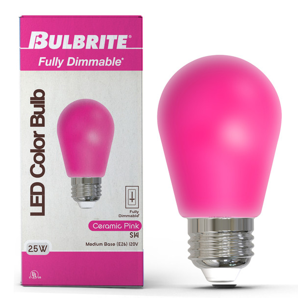 25-Watt Equivalent Ceramic Pink Color S14 Weatherproof Outdoor E26 Medium Base LED Light Bulb - alternate image 2