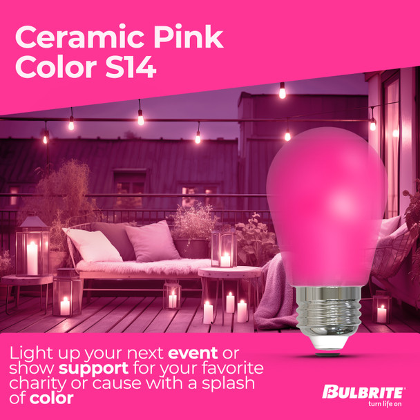 25-Watt Equivalent Ceramic Pink Color S14 Weatherproof Outdoor E26 Medium Base LED Light Bulb - alternate image 3