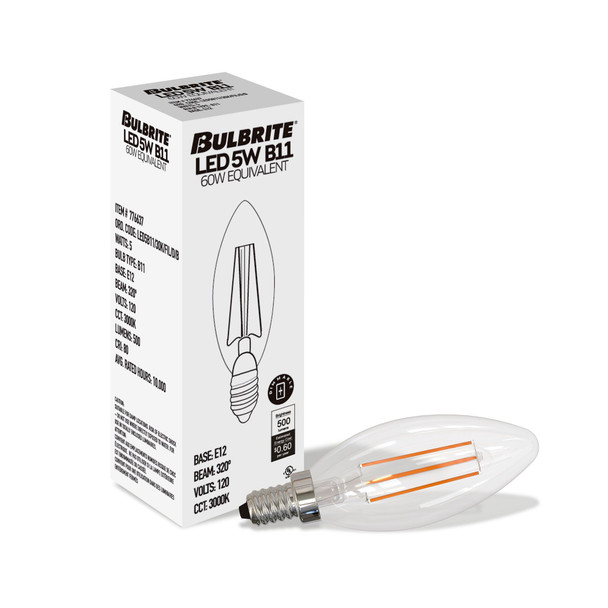 Bulbrite LED 5.1 Watt B11 Light Bulb With A Clear Finish And Candelabra Screw (E12) Base - alternate image 6