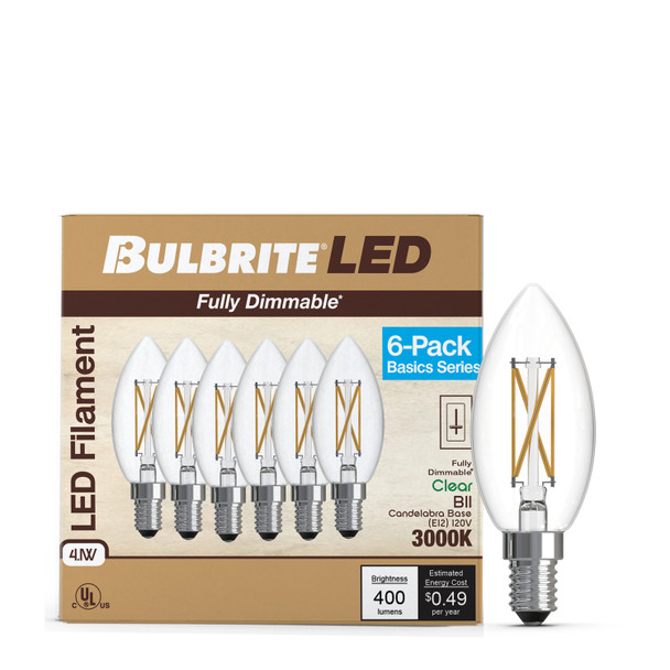 Bulbrite LED 4.1 Watt B11 Light Bulb With A Clear Finish And Candelabra Screw (E12) Base, Pack Of 6 - alternate image 7