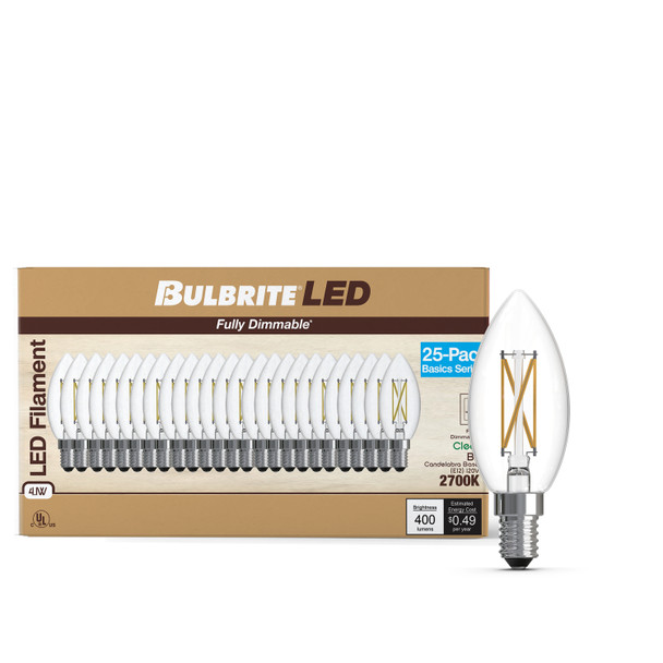 Bulbrite LED 4.1 Watt B11 Light Bulb With A Clear Finish And Candelabra Screw (E12) Base, Pack Of 25 - alternate image 2