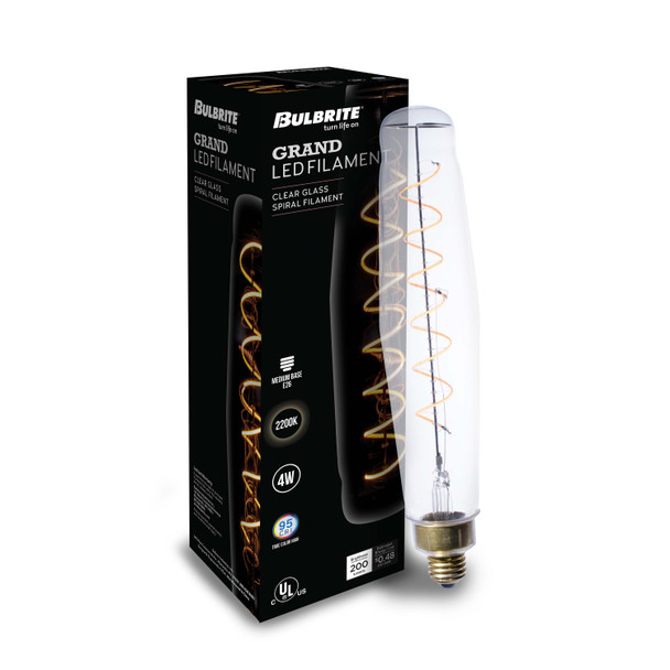 Bulbrite LED Grand Spiral Filament Tubular Shaped Light Bulb, 60 Watt Equivalent, 2200K, Clear - alternate image 2