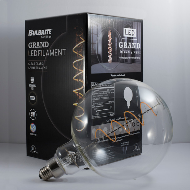 Bulbrite LED Grand Spiral Filament G63 Globe Shaped Light Bulb, 60 Watt Equivalent, Medium Base (E26),2200K, Clear - alternate image 1