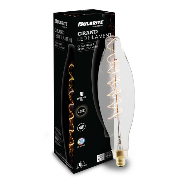 Bulbrite LED Grand Spiral Filament Olive Shaped Light Bulb, 60 Watt Equivalent, 2200K, Clear - alternate image 1