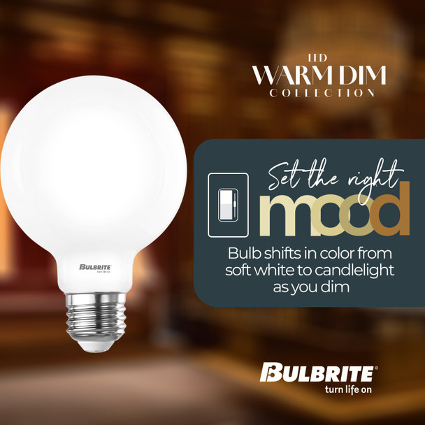 LED Filament 9 Watt G25 Light Bulb With A Milky Finish And A Medium Screw E26 Base - 3000K-1800K Color Temperature, 800 Lumens - side view