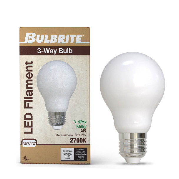 4.5/7/11W (40/60/75W Equiv.) Warm White (2700K) A19 E26 Base 3-Way LED Light Bulb - alternate image 2