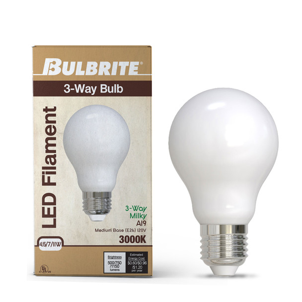 4.5/7/11W (40/60/75W Equiv.) Soft White (2700K) A19 E26 Base 3-Way LED Light Bulb - alternate image 2