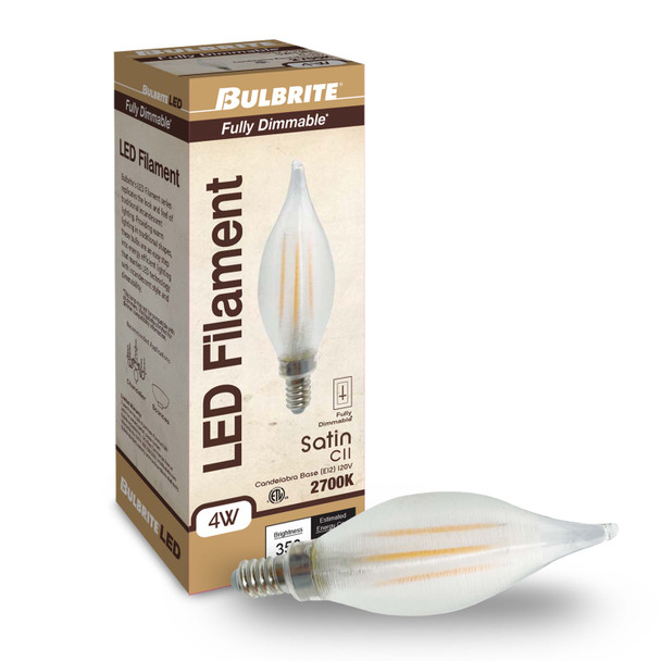 Bulbrite LED 4 Watt C11 Light Bulb With A Satin Finish And Candelabra Screw (E12) Base, 2700K (Warm White Light) - alternate image 2