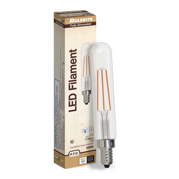 Bulbrite LED 4.5 Watt T8 Light Bulb With A Clear Finish And Candelabra Screw (E12) Base - alternate image 4