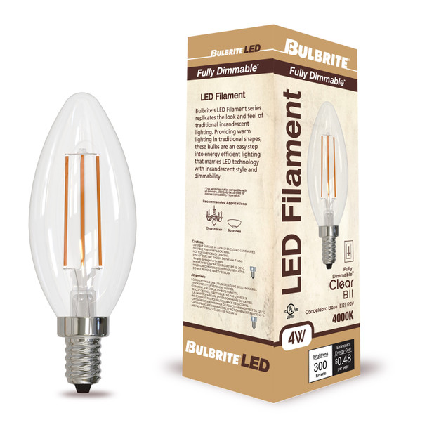 Bulbrite LED 4 Watt B11 Light Bulb With A Clear Finish And Candelabra Screw (E12) Base - alternate image 6