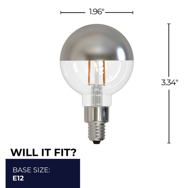 LED Filament 2.5 Watt G16 Light Bulb With A Half Chrome Finish And A Candelabra Screw E12 Base - 2700K (Warm White Light) 200 Lumens - alternate image 5