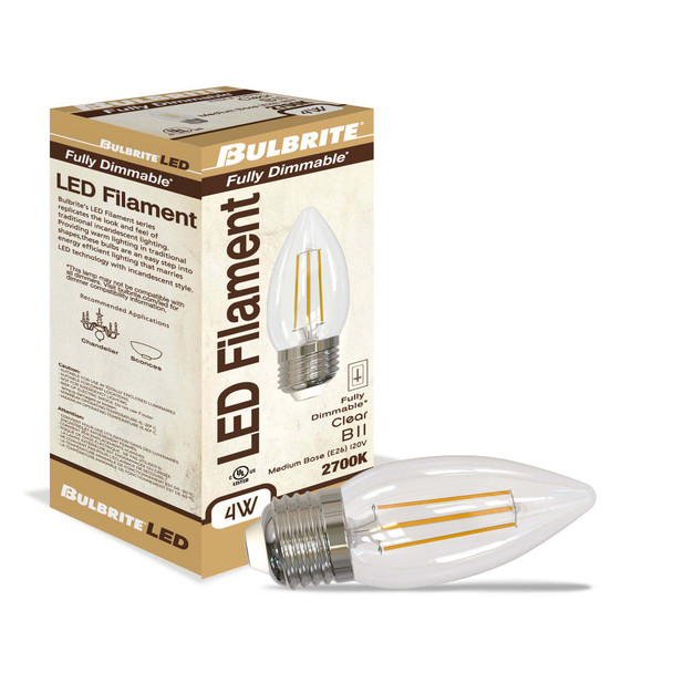LED Filament 4.5 Watt B11 Light Bulb With A Clear Finish And A Medium Screw E26 Base - 2700K (Warm White Light) 350 Lumens - alternate image 2