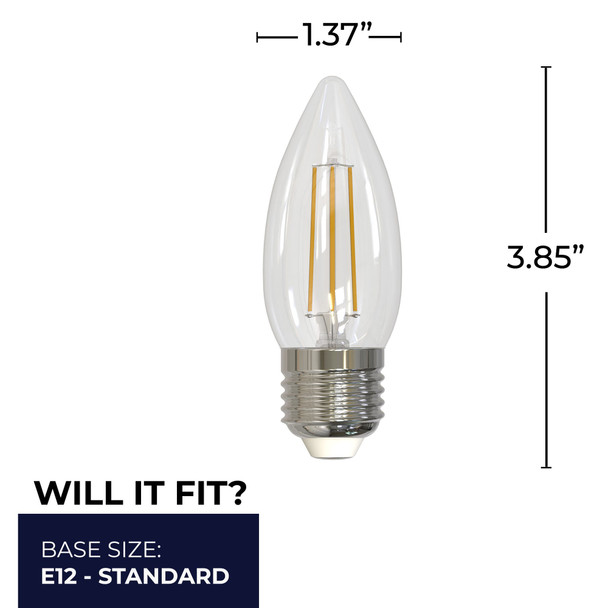 LED Filament 4.5 Watt B11 Light Bulb With A Clear Finish And A Medium Screw E26 Base - 2700K (Warm White Light) 350 Lumens - alternate image 3