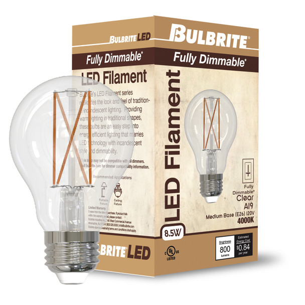 Bulbrite LED 8.5 Watt A19 Light Bulb With A Clear Finish And Medium Screw (E26) Base, 5000K (Soft Daylight Light) - alternate image 2