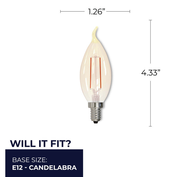 LED Filament 2.5 Watt CA10 Light Bulb With An Antique Finish And An E12 Base - 2100K (Amber Light) 160 Lumens - alternate image 3