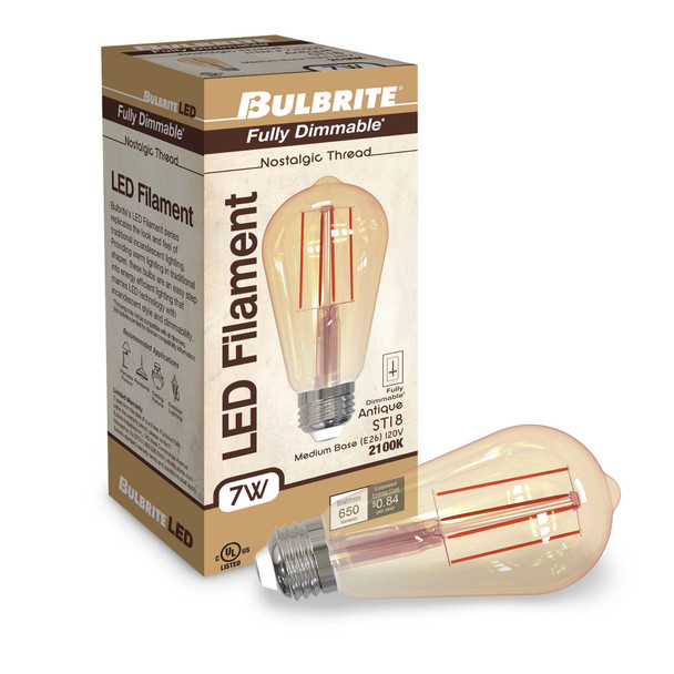 LED Filament 7 Watt ST18 Light Bulb With An Antique Finish And A Medium Screw E26 Base - 2100K (Amber Light) 650 Lumens - alternate image 2