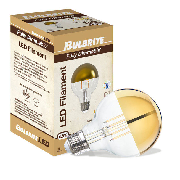 LED Filament 4.5 Watt G25 Light Bulb With A Half Gold Finish And A Medium Screw E26 Base - 2700K (Warm White Light) 350 Lumens - alternate image 2