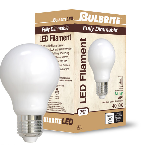 Bulbrite LED 7 Watt A19 Light Bulb With A Milky Finish And Medium Screw (E26) Base, 4000K (Cool White Light) - alternate image 2