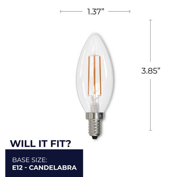Bulbrite LED 2.5 Watt B11 Light Bulb With A Clear Finish And Candelabra Screw (E12) Base, 2700K (Warm White Light) - alternate image 3