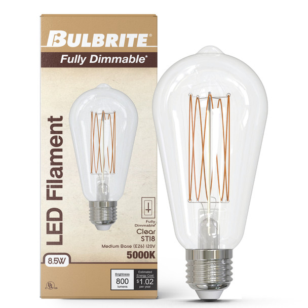 Bulbrite LED 8.5 Watt ST18 Light Bulb With A Clear Finish And Medium Screw (E26) Base, 5000K (Soft Daylight Light) - alternate image 2