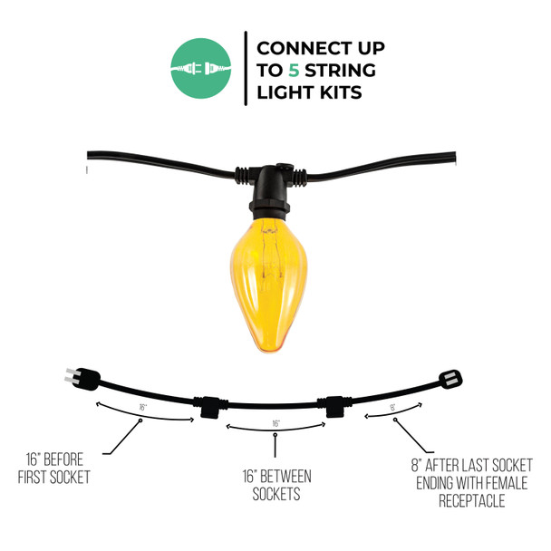 Bulbrite 14-Foot String Light Kit With Amber Fiesta F10 Incandescent Lamps Included - alternate image 4