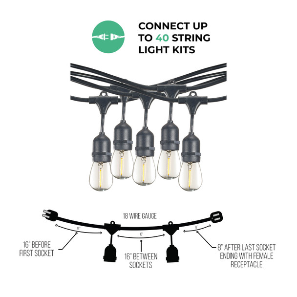Bulbrite 14-Foot String Light Kit With Clear Shatter Resistant Vintage Style S14 LED Lamps Included - alternate image 5