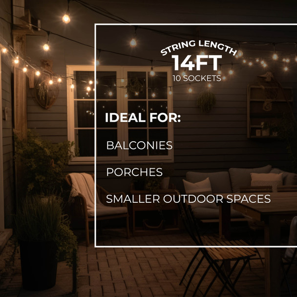 Bulbrite 14-Foot String Light Kit With Clear Shatter Resistant Vintage Style S14 LED Lamps Included - alternate image 6