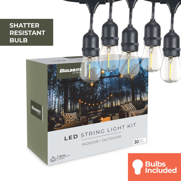 Bulbrite 30-Foot String Light Kit With Clear Shatter Resistant Vintage Style S14 LED Lamps Included - alternate image 2