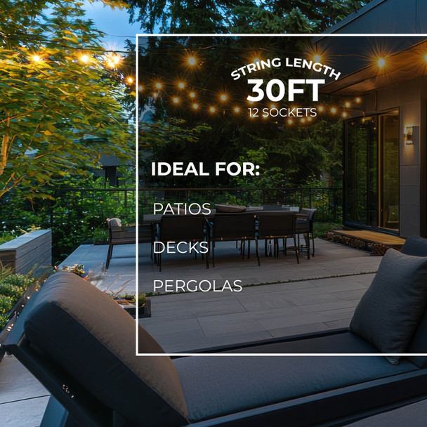 Bulbrite 30-Foot String Light Kit With Clear Shatter Resistant Vintage Style S14 LED Lamps Included - alternate image 6
